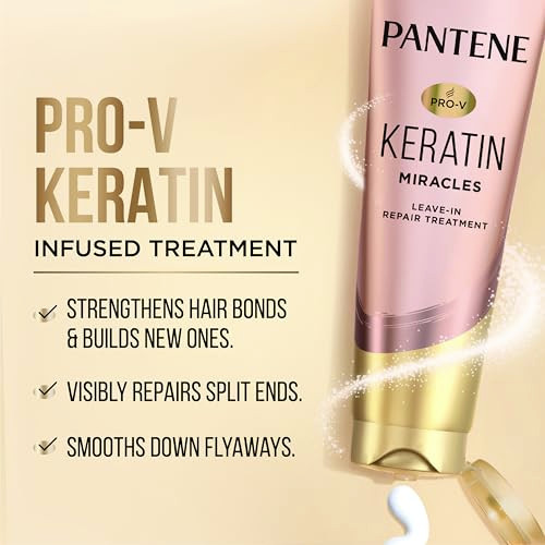 Pantene Keratin Leave-In Conditioner With Argan Oil Protein Treatment For Dry Damaged & Color-Treated Hair Repairs Split Ends & Protects From Damage Formaldehyde- 8.4 Fl Oz