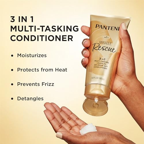 Pantene Miracle Rescue 3 In 1 Leave In Conditioner Rinse Off Conditioner Heat Protectant For Hair Detangler Anti Frizz Moisturizing For All Hair Types Safe For Color Treated Hair 6.0 Fl Oz