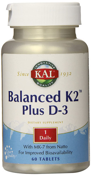 KAL Balanced K2 Plus D-3 Tablets, 100 mcg, 60 Count