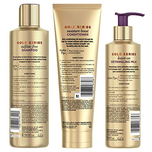 Pantene Shampoo Conditioner And Detangling Milk Hair Treatment Kit With Argan Oil Sulfate  Pro-V Gold Series For Natural And Curly Textured Hair