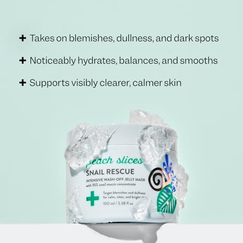 Peach Slices - Snail Rescue Intensive Wash-Off Jelly Mask (3.38 Oz) - 95% Snail Mucin Concentrate - Gentle Clear Skin - Cica Birch Juice & Licorice - Vegan & Cruelty  - Korean Skin Care & Beauty