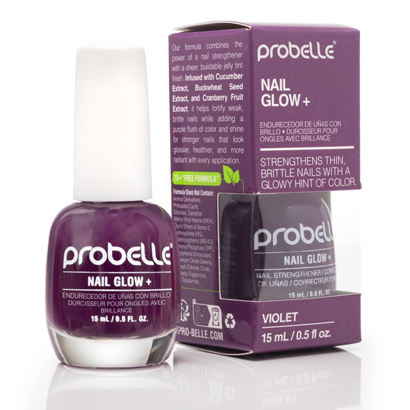 Probelle Nail Glow + Nail Strengthener And Hardener With Sheer Jelly Tint Hard To Resist Ultra Glowy Nail Shine Tinted Nails Strengthening Blush For Brittle Thin Damaged Nails 0.5 Oz (Violet)