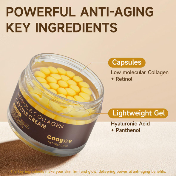 Gaayou Deep Retinol Collagen Capsule Cream Retinol Cream for Face Anti Aging Day and Night Golden Capsule Face Moisturizer with Hyaluronic Acid for All Skin Firming Wrinkles
