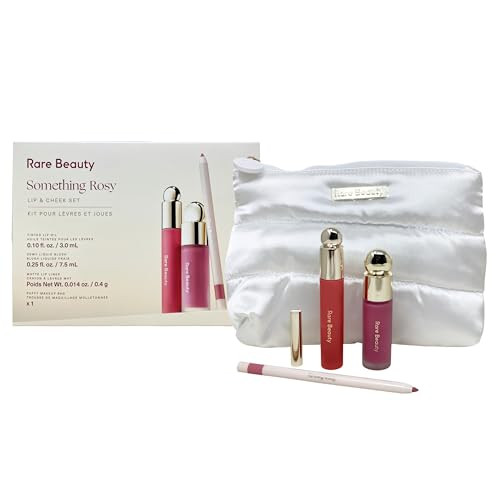 Rare Beauty Limited Edition Something Rosy Lip & Cheek Set - Liquid Blush Lip Oil & Lip Liner With Puffy Makeup Bag