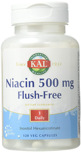 KAL Niacin Flush-Free Capsules 500 Mg, 120 Count