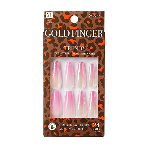 Red By Kiss Gold Finger Full Cover False Nails Kit With Glue Trendy Design Ready To Wear Gel Medium Long Extra Long Length Nails