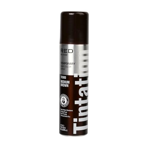 Red By Kiss Tintation Temporary Hair Color Spray Instant Gray Root Touch Up Coverage Water-Resistant & Smudge-Proof Easy Wash Out Barber & Hairline Touch-Up Quick-Dry (Medium Brown 2.82 Oz)
