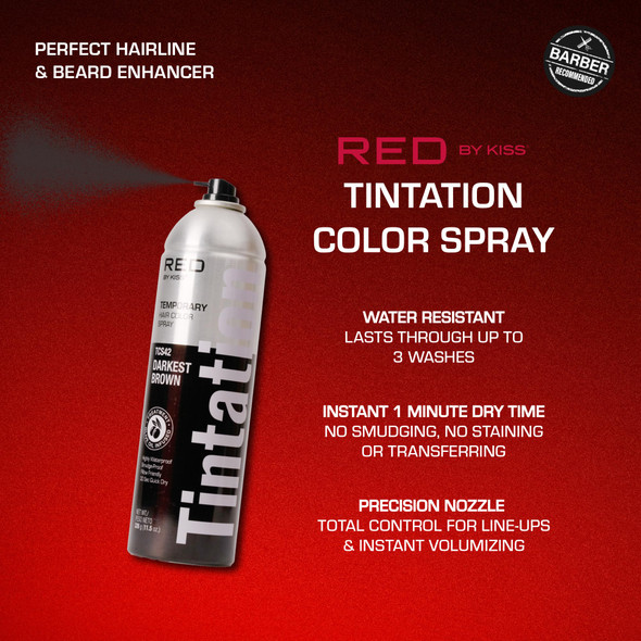 Red By Kiss Tintation Temporary Hair Color Spray Extra Large Size Instant Gray Root Cover Up Water-Resistant Smudge-Proof Hairline & Barber Touch-Up Quick Dry (Darkest Brown 11.5 Oz)
