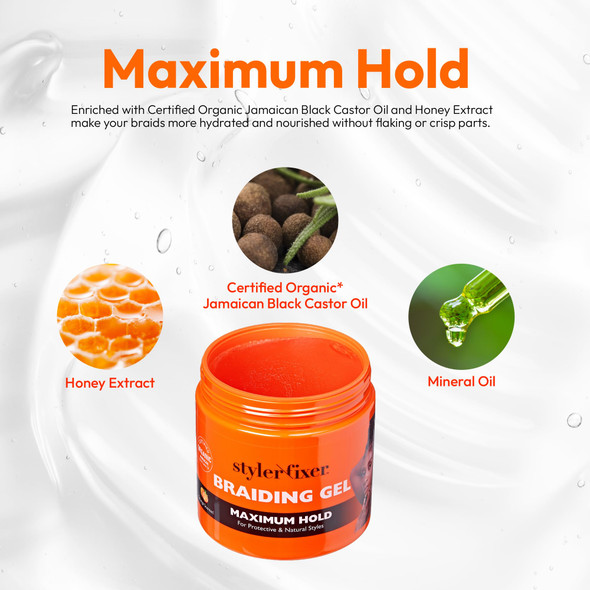 Red By Kiss Braiding Gel Extreme Hold Styler Fixer For Box Braids & Cornrows Hydrating Conditioning Long-Lasting Frizz Control 4C Moisturizing Nourishing High Shine (16 Fl. Oz.)