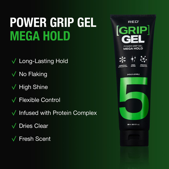 Red By Kiss Power Grip Gel Ãƒ¢Ã¢Š¬Ã¢‚¬Å“ Long-Lasting Hold Frizz- High Shine Protein Complex Edge Control & Curl Definition (Ultra Hold 5 Oz)