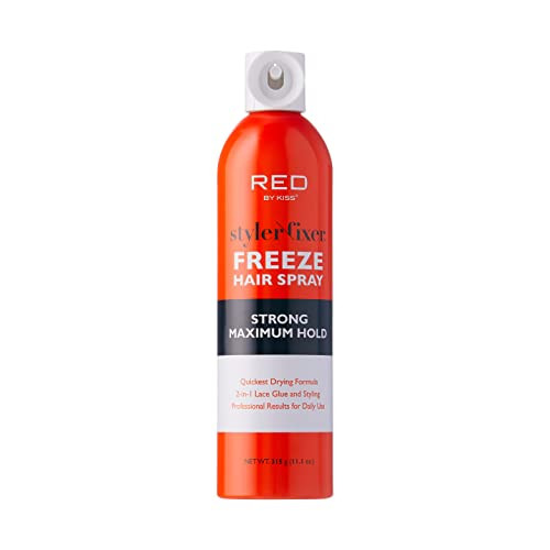 Red By Kiss Styler Fixer Ze Hair Spray Strong Maximum Hold 2-In-1 Lace Glue And Styling 11Oz