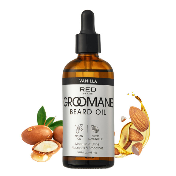 Red By Kiss Groomane Beard Oil Argan Oil & Sweet Almond Oil Paraben & Phthalate- Hydrates Softens Healthy Smooth Beard Hair (3 Fl.Oz Vanilla)