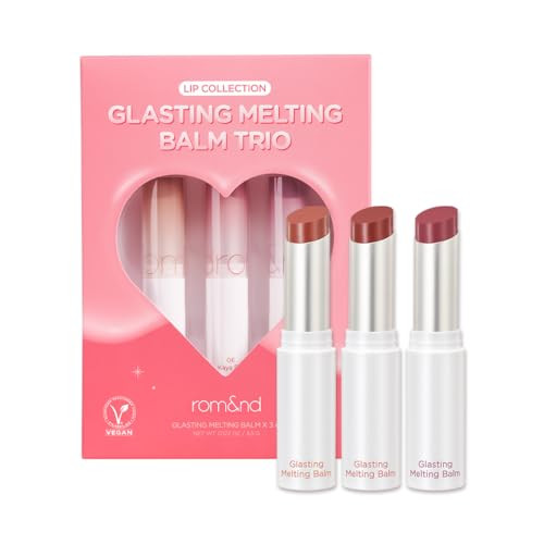 Rom&Nd Glasting Melting Balm Trio  Hydrating Lip Balm Set For Crystal Shine & Vivid Daily Colors  Non-Sticky Gentle Formula For Plump Dewy Lips  #05 Nougat Sand #06 Kaya Fig #07 Mauve Whip