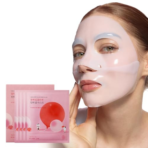Round Lab Camellia Collagen Mask 4Ea + Camellia Deep Collagen V Lifting Gel Mask 4Ea Firming&Pore Minimizing For Sensitive Skin Korean Skincare