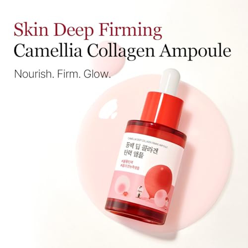Round Lab Camellia Deep Collagen Firming Ampoule 1.01 Fl Oz Hydrating And Elasticity-Enhancing Facial Serum With Multi Collagen For Smooth Fine Line And Firm Skin Pore Tightening Korean Skincare