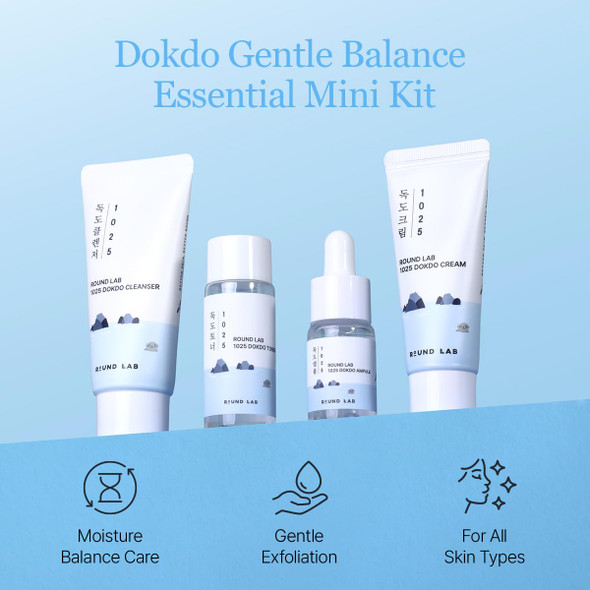 Round Lab 1025 Dokdo Hydrating Mini Size Kit (Cleanser Toner Ampule Cream) Deep Hydration For Dry Skin Daily Skin Care Routine Trial Kit For Moisture Care Travel Size  Set Stocking Stuffers