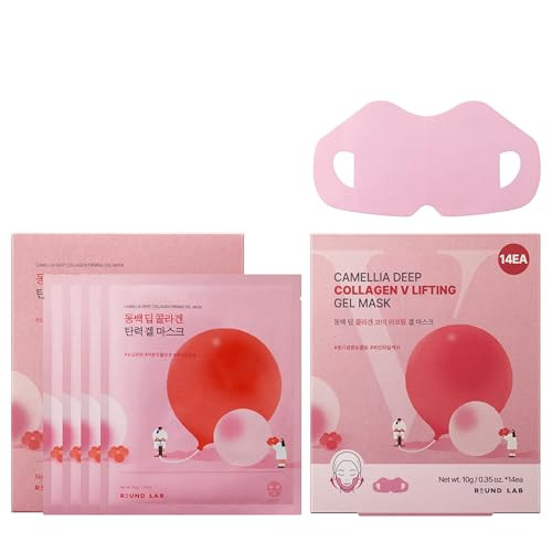 Round Lab Camellia Collagen Mask 4Ea + V Lifting Gel Mask 14Ea Double Chin Reducer Instant Cooling & Depuffing Korean Skincare