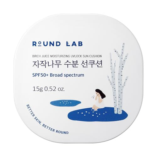 Round Lab Birch Juice Moisturizing Uv Lock Sun Cushion Spf50+ Broad Spectrum 0.52 Oz Mineral Sunscreen For All Family Members Over Makeup Poratable Sun Cushion No White Cast Korean Sunscreen