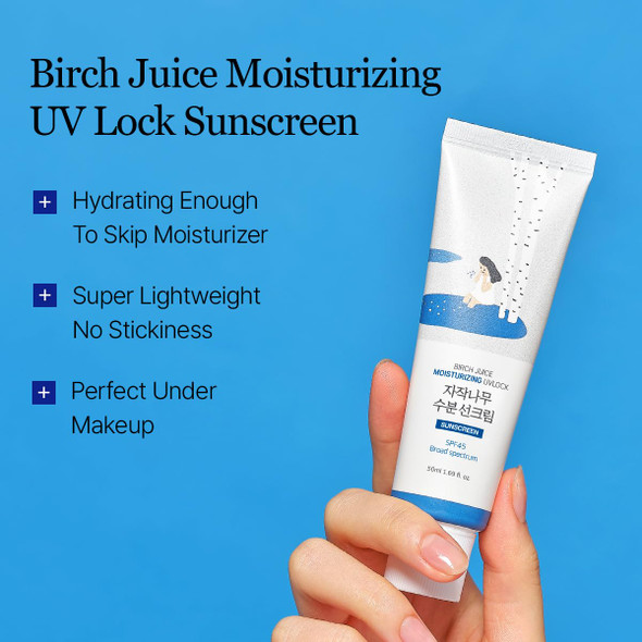 Round Lab Birch Juice Moisturizing Uv Lock Spf 45 1+1 (2-Pack) Hydrating Lotion-Like Lightweight Glow Sunscreen For Sensitive Skin No White Cast Fragrance- Protector Solar Korean Sunscreen