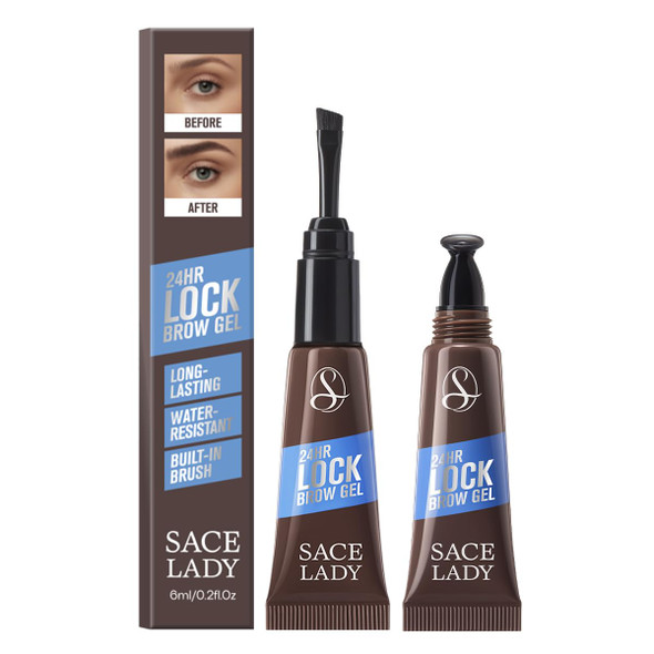 Sace Lady 24H Lock Eyebrow Gel Waterproof Brow Gel Brown With Built-In Brush Long-Lasting Natural Pigmented Eye Makeup For Women (02 Dark Brown)