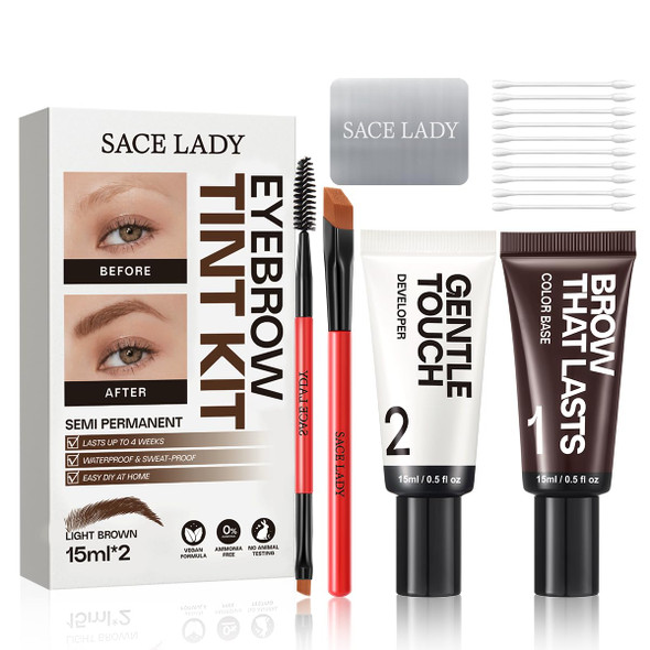 Sace Lady Eyebrow Color Kit For Women Long Last Effect Up To 4 Weeks Waterproof Sweat-Proof Natural Brows Cream Color Diy At Home Vegan & Cruelty  0.5Fl Oz2 (01 Light Brown)