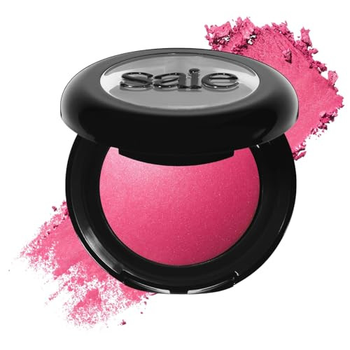 Saie Blush & Brush Duo - Supersuede Baked Blush In Amore (.01 Oz) & Powder Blush Brush - Talc- Moisturizing Blush With Vegan Fluffy Brush For Seamless Application