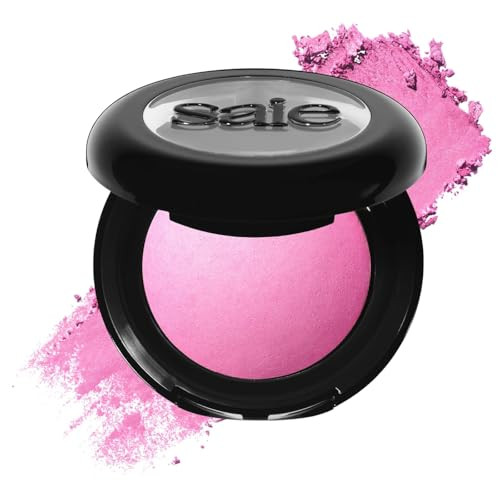 Saie Blush & Brush Duo - Supersuede Baked Blush In Bella (.01 Oz) & Powder Blush Brush - Talc- Moisturizing Blush With Vegan Fluffy Brush For Seamless Application