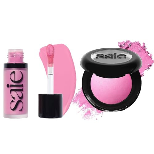 Saie Cheek Flush Duo - Dew Liquid Blush (.40 Oz Baby) Supersuede Baked Powder Blush (.01 Oz Bella) - Layerable Skin-Nourishing Blushes For A Seamless Radiant Finish