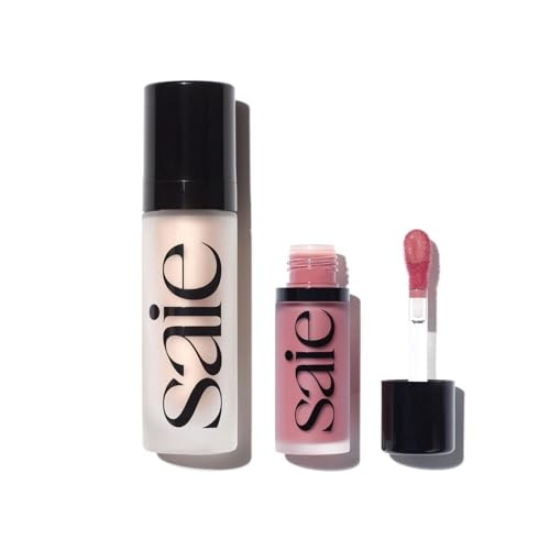 Saie Radiant Glow Duo - Dew Liquid Blush (Chilly .40 Oz) + Glowy Super Gel (Starglow 1 Oz) - Hydrating Cream Blush & Illuminating Primer For A Luminous Natural Finish