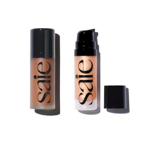Saie Radiant Glow Duo - Dew Bronze Soft-Focus Liquid Bronzer In Swim (0.4 Oz) & Mini Glowy Super Gel Lightweight Illuminator In Sunglow (0.5 Oz) Hydrating Makeup Essentials For A Sun-Kissed Glow