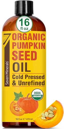 Seven Minerals  Pumpkin Seed Oil For Hair Growth Face & Body - Big 16Oz Bottle - Usda Organic Cold-Pressed & Hexane  - Lightweight Non-Greasy & Deeply Moisturizing For Scalp Skin