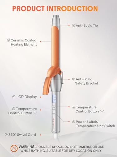 Sheglam Curling Iron 1 Ãƒšã‚¼ Inch Long Barrel Curling Iron With Led Display & 8 Temperature Settings Quick Preheating Auto Off Suitable For All Hair Types