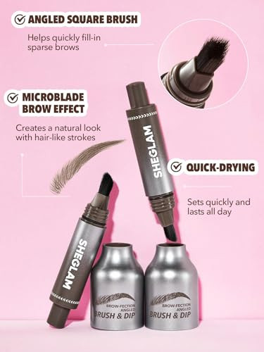 Sheglam Brow-Fection Angled Brush & Dip D Microblading Eyebrow Pen Long Lasting Waterproof Easy To Color-Chocolate