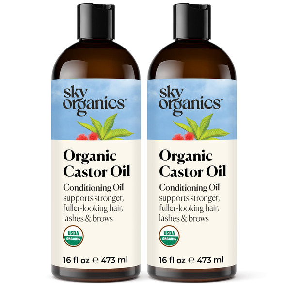 Sky Organics Castor Oil - Usda  Organic Hair Oil For Hair Growth Skin Face Eyelashes - Cold Pressed & Hexane  - Pure Organic Castor Oil Pack Wrap - Carrier & Hair Treatment Oil