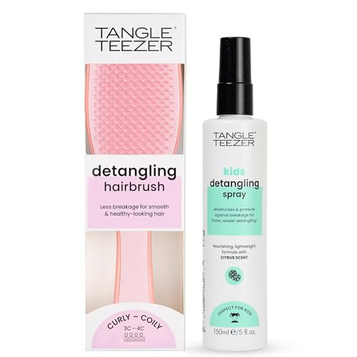 Tangle Teezer Hair Detangler Spray & Curly Hair Brush Duo With Sulfate- Spray & Pink Mango Hairbrush For Curly Hair Types