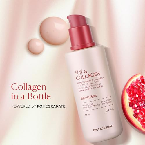 The Face Shop Pomegranate & Collagen Volume Lifting Serum - Helps Skin Look Firm & Supple - Reduces Fine Lines & Wrinkles - Improves Elasticity - Hydrating Lightweight Face Serum - Korean Skin Care