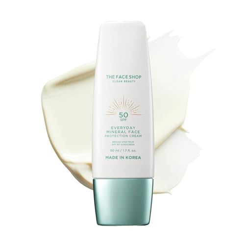 The Face Shop Everyday Mineral Sunscreen Spf 50 Korean Sunscreen For Face With Zinc Oxide Panthenol & Niacinamide For Sensitive Skin No White Cast Water Resistant Reef Friendly Fragrance-