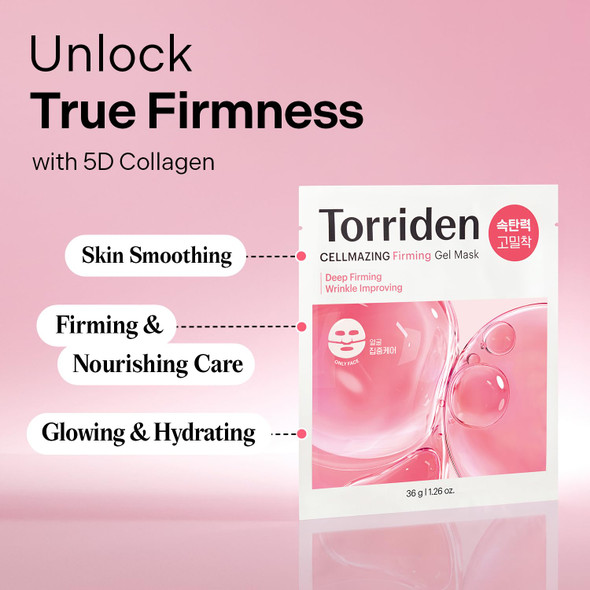 Torriden Cellmazing Collagen Firming Gel Sheet Mask For Face Only (4 Pack)  Smoother Firmer-Looking Skin With 5D Collagen Complex  Great Holiday & Christmas  Stocking Stuffer