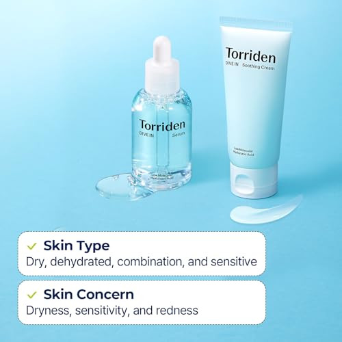 Torriden Dive In Serum 1.69 Fl.Oz. + Soothing Cream (Tube) 3.38 Fl.Oz.  Hyaluronic Acid Care Set  Deep Hydrating Skin Care To Get Glass Skin