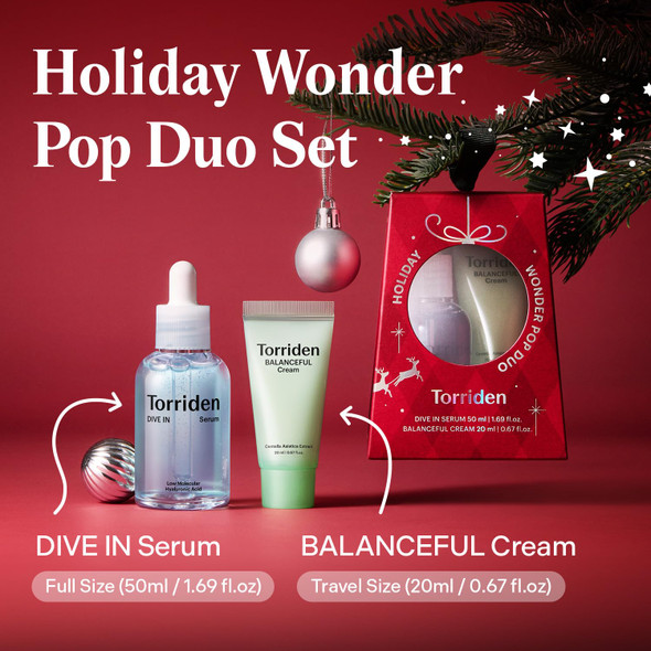 Torriden Holiday Wonder Pop Duo  Set (Green)  Dive In Hyaluronic Serum + Balanceful Cica Cream  Korean Skincare For Deep Hydration & Soothing  Perfect Stocking Stuffer For Women & Teens