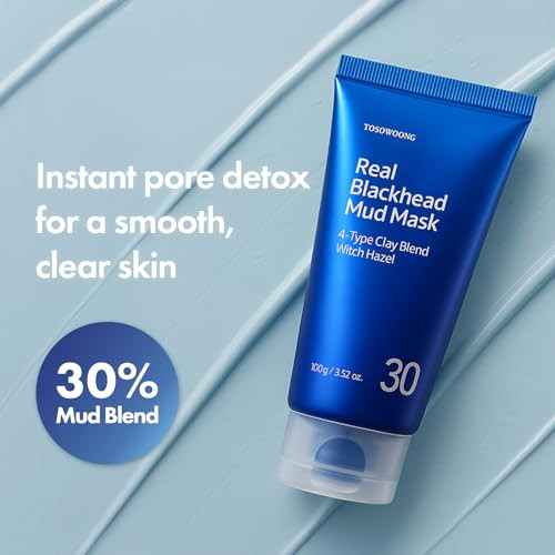 Tosowoong Real Blackhead Mud Mask Facial & Nose Pore-Purifying Clay - Korean Mud Mask Blackhead Remover For Face Pore Tightening Deep Pore Cleaner Skin Cooling & Oil Control 100 G / 3.52 Oz.