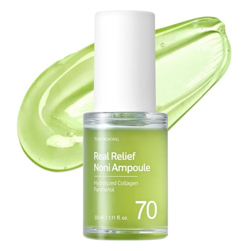 Tosowoong Real Relief Noni Ampoule 701518Ppm Noni Leaf Juice Korean Skincare Calming Serum Dark Spots & Fine Lines Hydration Moisturizing Anti Aging Glass Skin Glow 33Ml / 1.11 Fl. Oz.