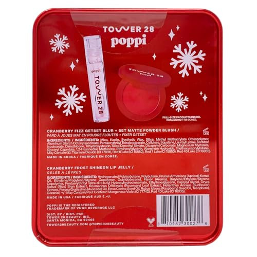Tower 28 X Poppi Fizz + Frost Holiday Makeup Duo - Limited Edition Powder Blush In Cranberry Fizz & Shineon Lip Jelly In Cranberry Frost