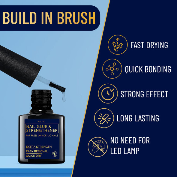 Valitic Strong Nail Glue And Strengthener - Quick Dry Brush On Gel For Long Lasting Nails - Adhesive Bond For False Nails - Strengthener For Nail Tips - 1 Pack