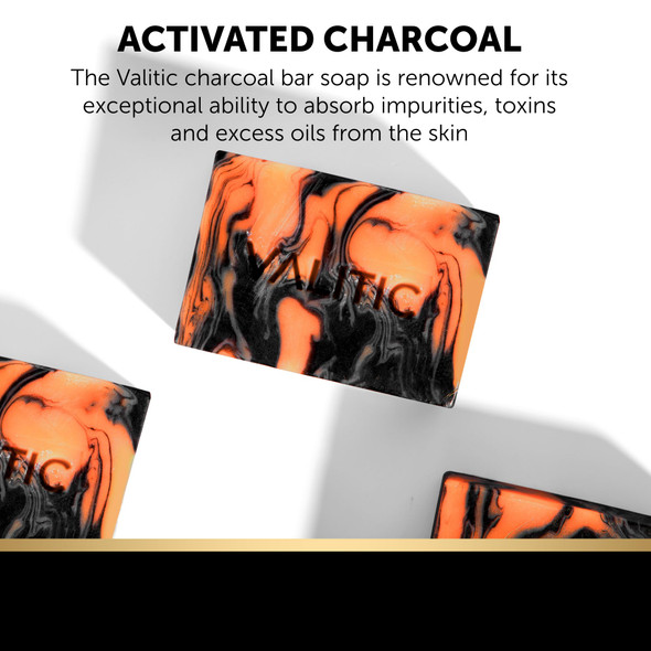 Valitic Charcoal Kojic Acid Turmeric Black Soap Bar Dark Spot Remover For Body Or Face Wash - 4 Pack