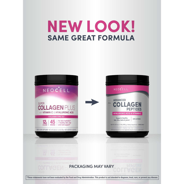 NeoCell Super Collagen Plus with Vitamin C and Hyaluronic Acid, Collagen Type 1 and 3, 20.6 Oz