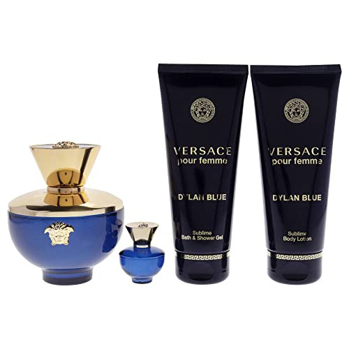Versace Dylan Blue 3.4Oz Edp Spray 3.4Oz Body Lotion 3.4Oz Bath And Shower Gel 0.16Oz Edp Spray Women 4 Pc  Set