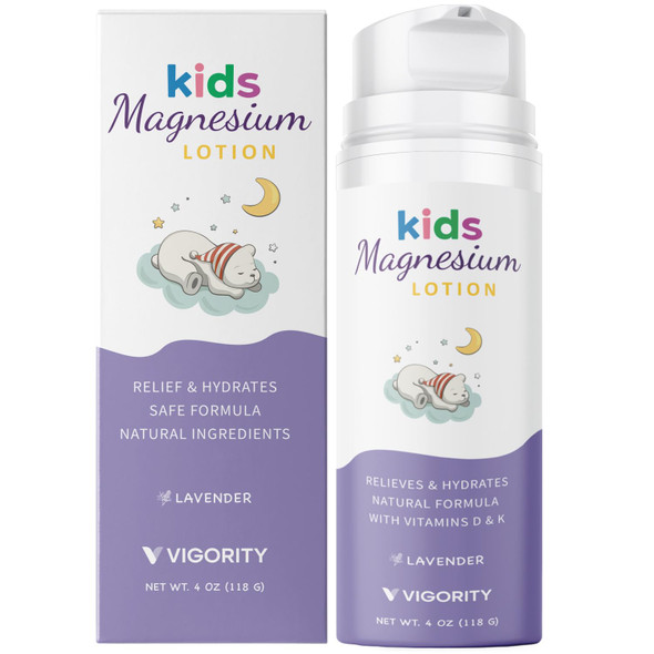 Magnesium Lotion for Kids & Babies Sleep - Bedtime Calming Body Cream with Natural Ingredients, Lavender Oi - 118g