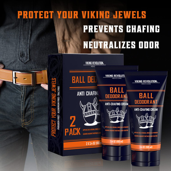 Viking Revolution Balls Deodorant With Aloe Vera And Purslane - Groin And Crotch Anti-Chafing Cream For Men - Quick Drying Talc- Ball Cream 3.4Oz