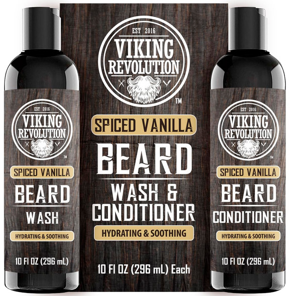 Viking Revolution Beard Wash And Beard Conditioner For Men With Argan Oil And Jojoba Oil - Beard Softener And Strengthener Beard Care Beard Shampoo And Conditioner With Beard Oil (5Oz Spiced Vanilla)